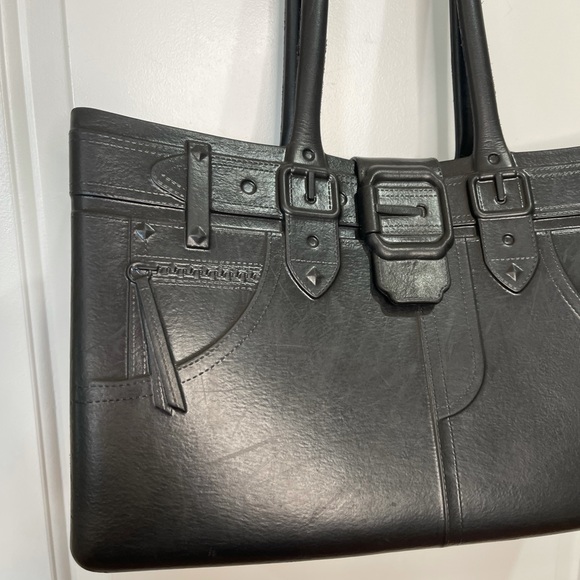 GREAT BAGG CO. BLACK FABRICATED FASHION FLEX HANDBAG TOTE LIKE NEW - Picture 4 of 8